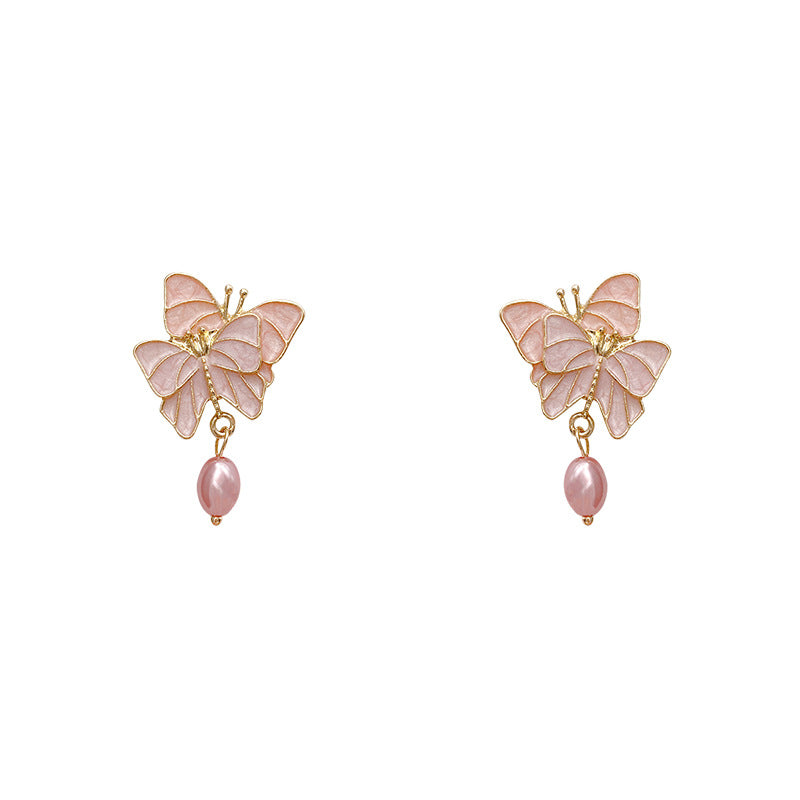 Alloy Butterfly Pearl Earrings MYA-HanK003