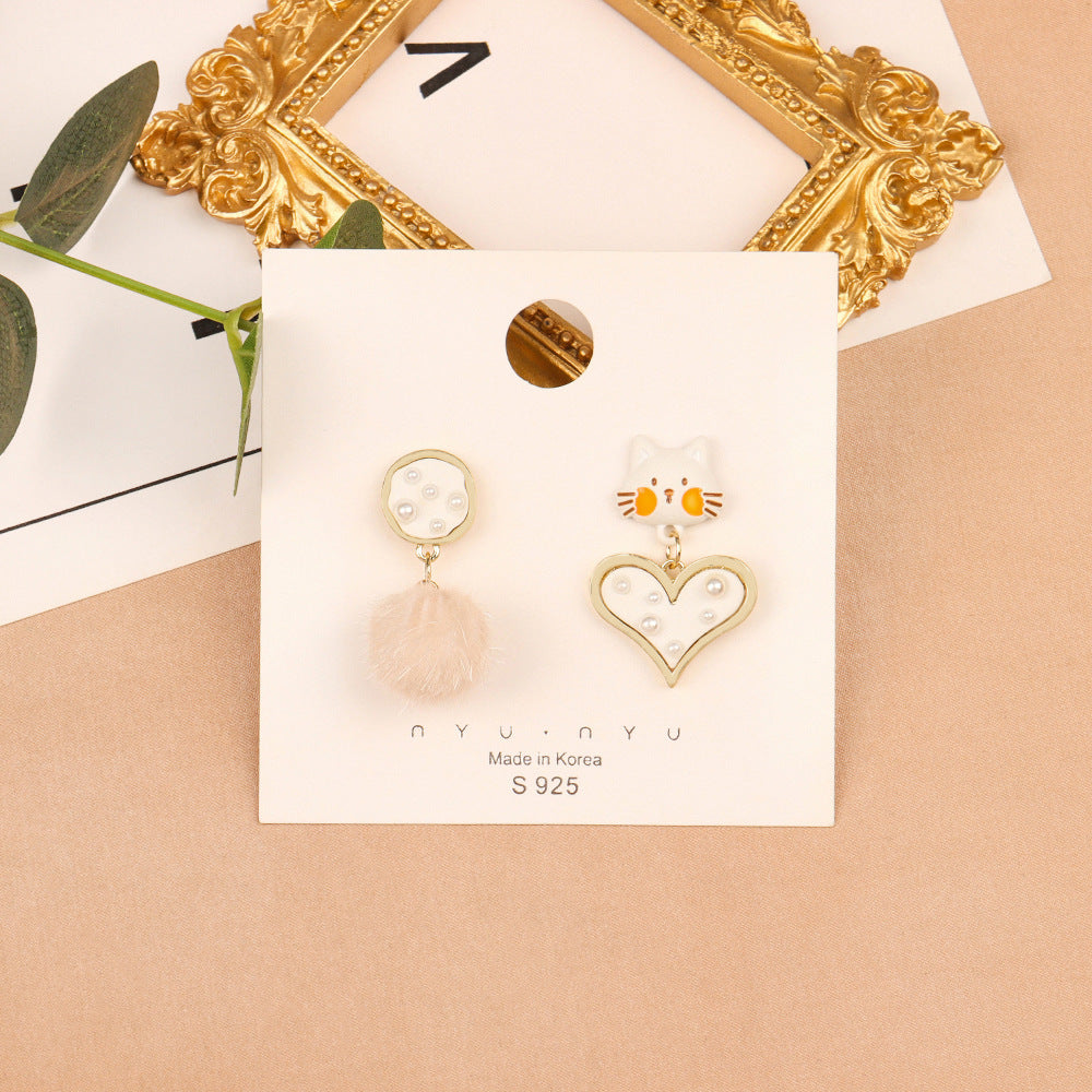 Alloy Cat Love Hair Ball Earrings MIC-LSY021