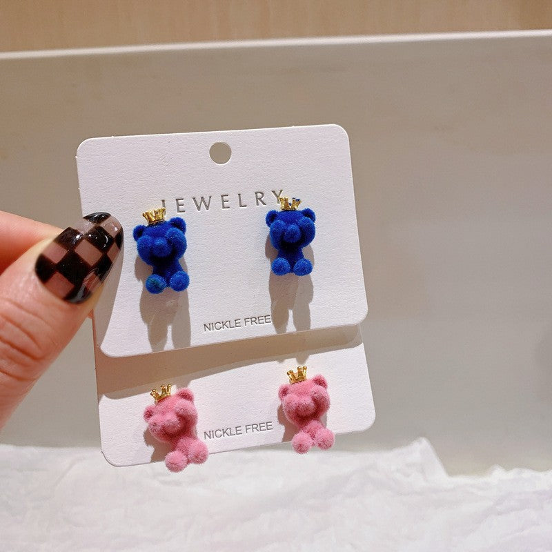 Flocking New Crown Bear Earrings (Minimo de Compra 2) MIC-YouX009