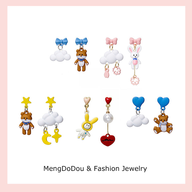 Alloy Asymmetric Bow Rabbit Earrings MIC-MDD027