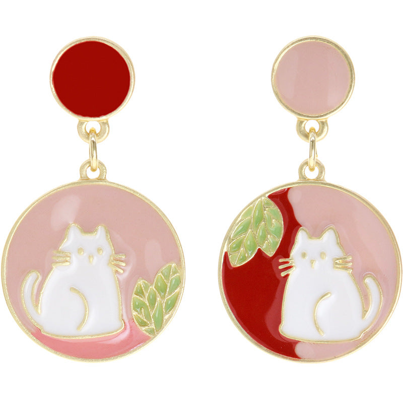 Alloy Pink Cat Earrings MIC-ABL013