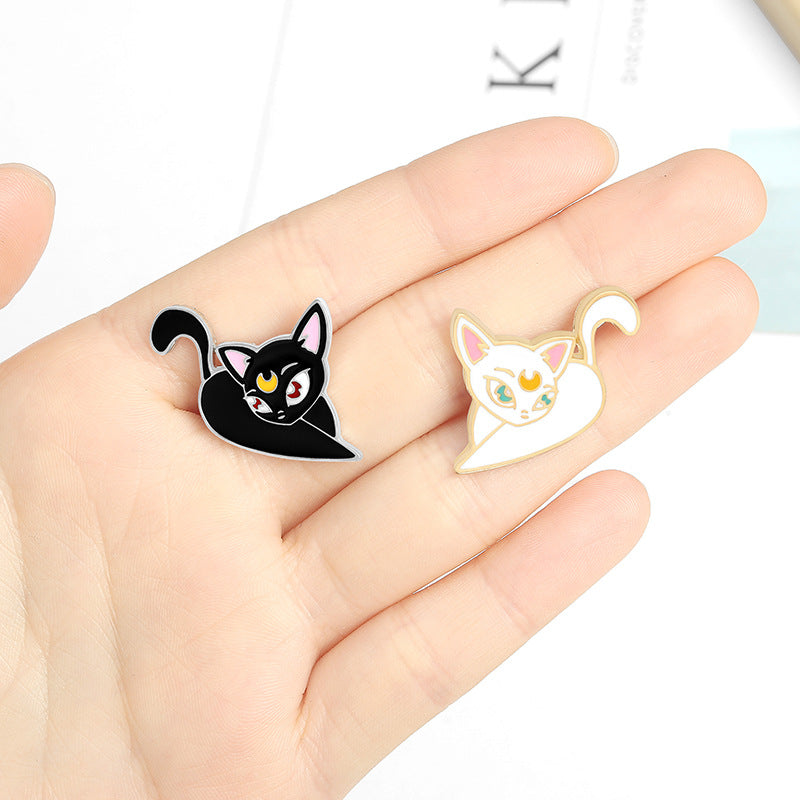 Alloy black and white cat brooch MIC-XuX004