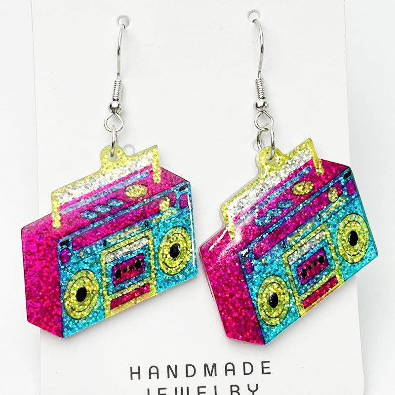 Alloy acrylic oil gloss magnetic tape earrings (Minimo de compra 2) MIC-HeY005