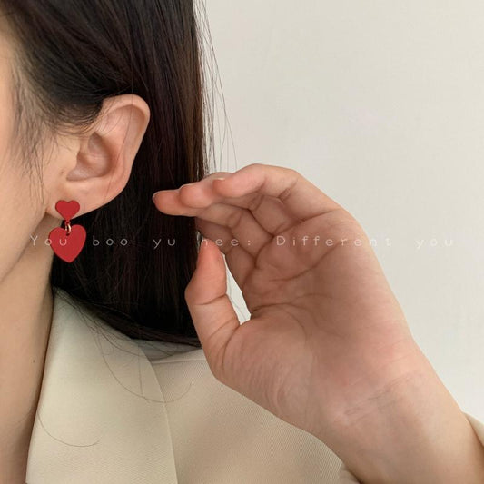 Resin red double layered heart earrings (Minimo de Compra 2) MIC-XiM041