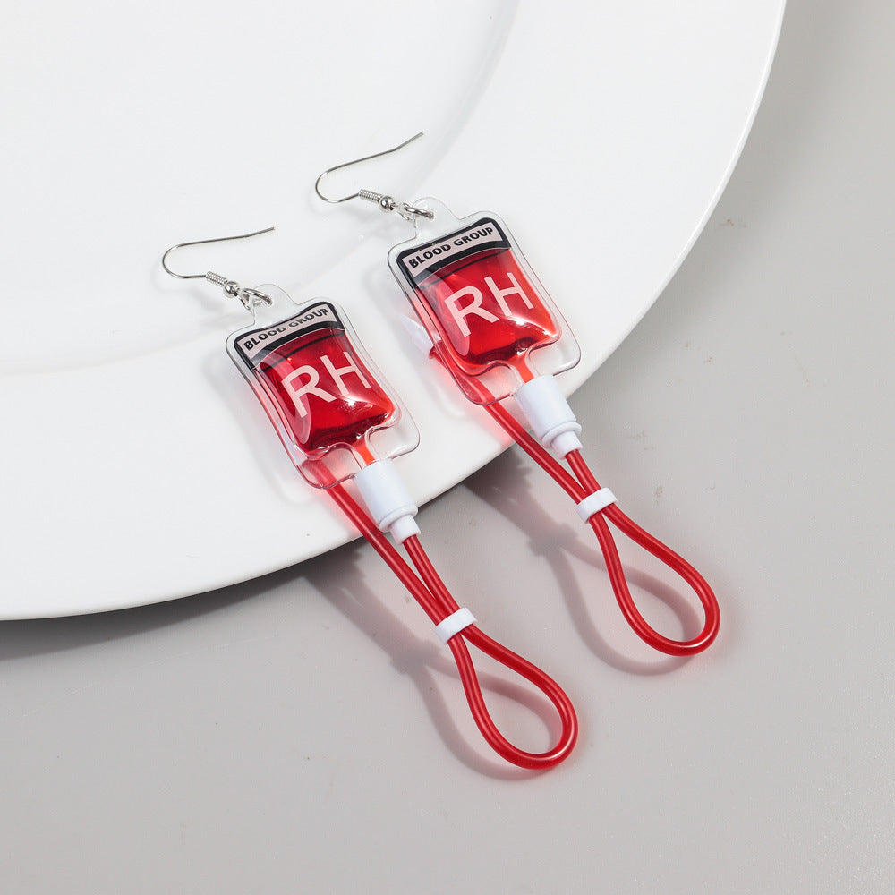 Acrylic simulated plasma blood bag earrings MYA-ChouD039