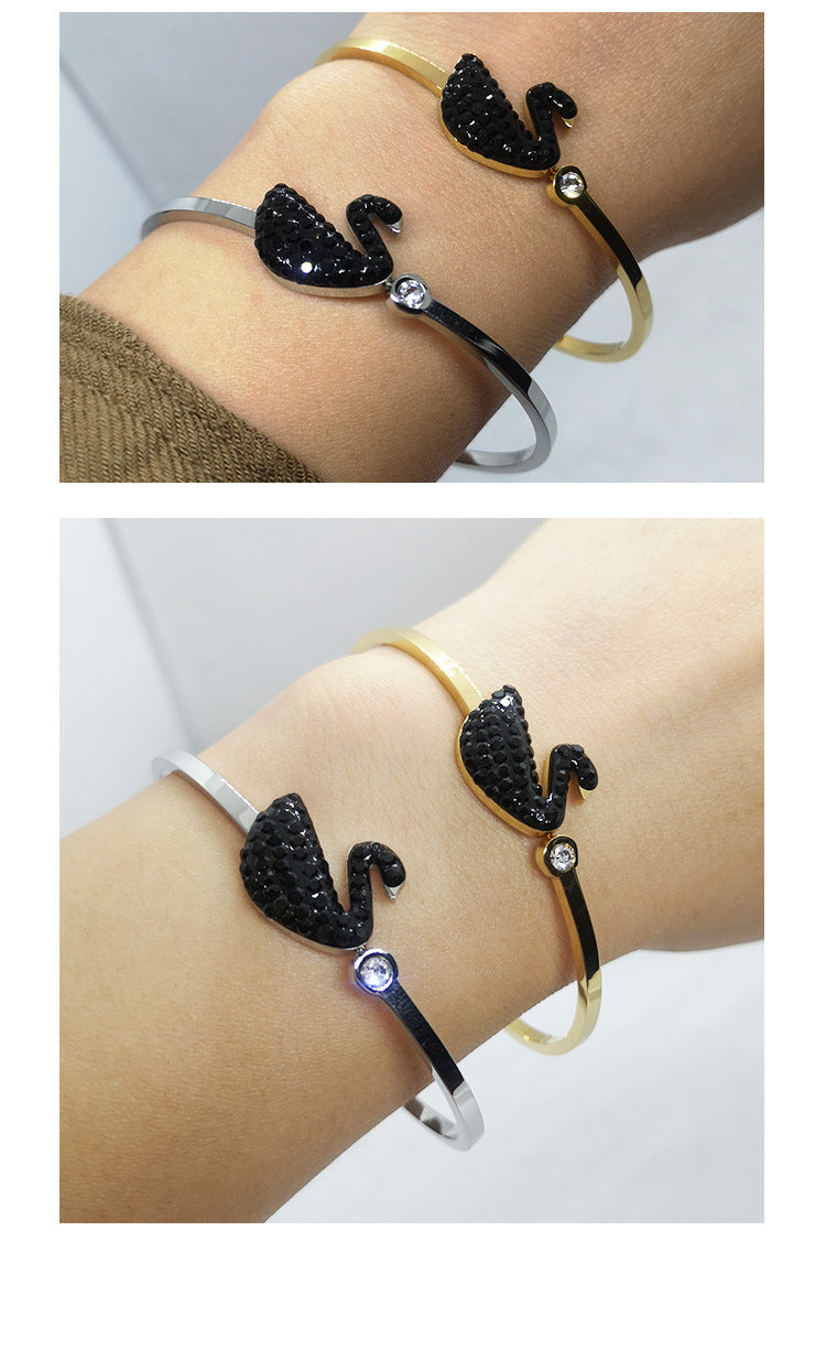 Bracelet Black Swan Spring Opening Stainless Steel QianH005