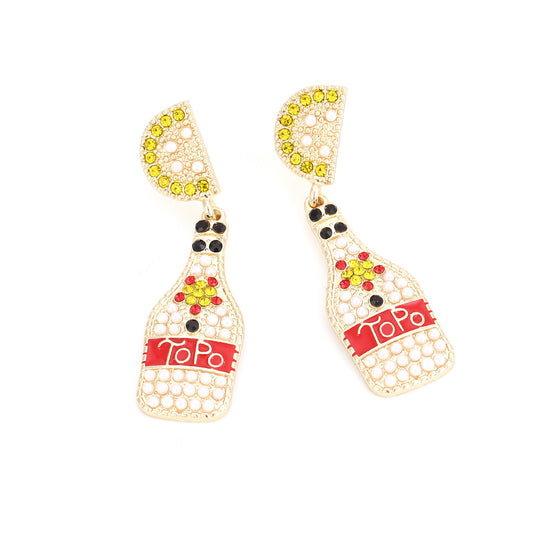 Alloy colored diamond wine bottle earrings MIC-ManY006