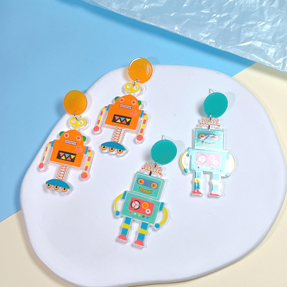 Acrylic robot rainbow hat earrings  (Minimo de Compra 2) MYA-PingH013