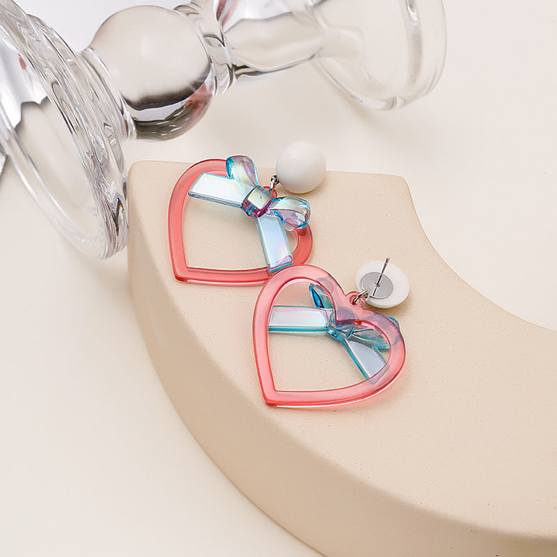 Acrylic Heart Heart Bow Earrings (Minimo de Compra 2) MYA-MDD092