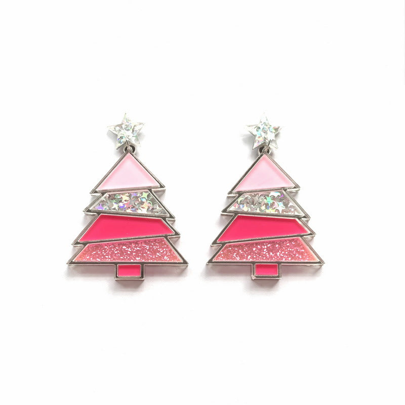 Acrylic Geometry Christmas Tree Earrings MIC-XueP124