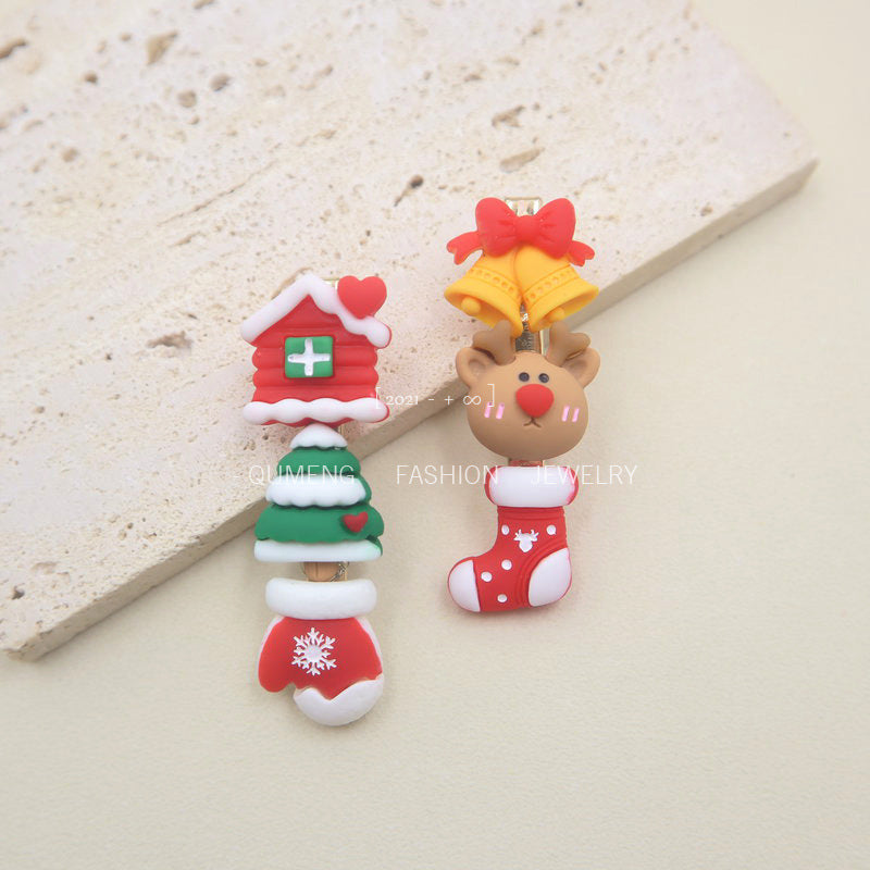 Earrings Acrylic Cute Bells Elk Christmas Tree MOSHU062