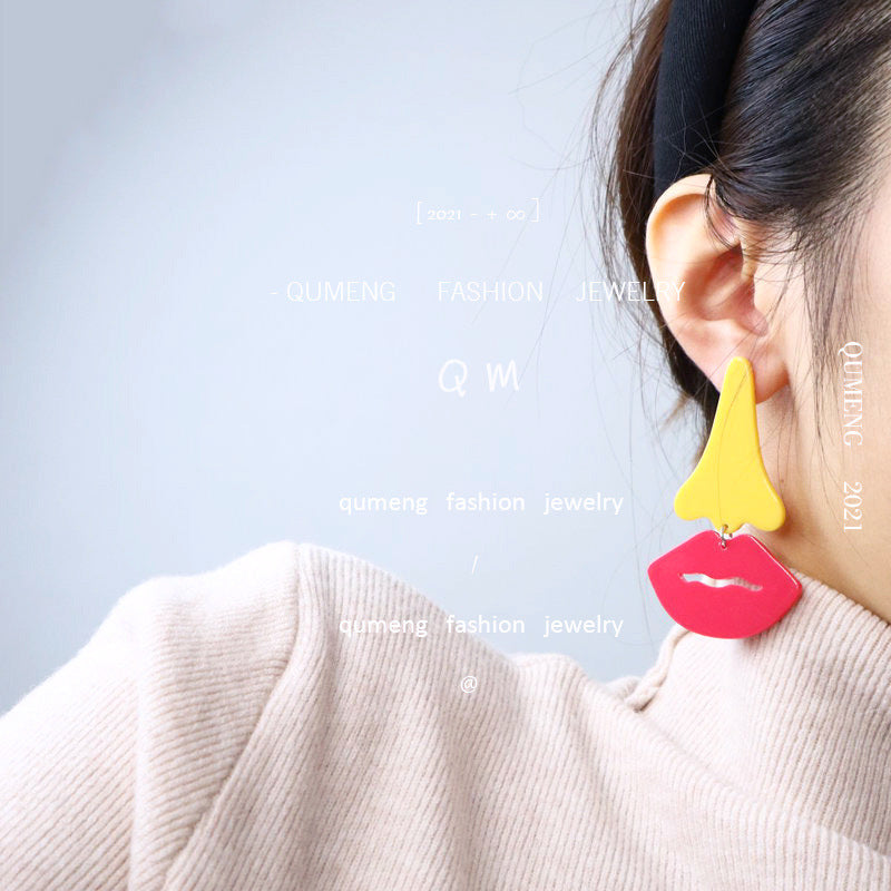 Acrylic Asymmetrical Face Earrings （Minimo de compra 2） MIC-OuG017