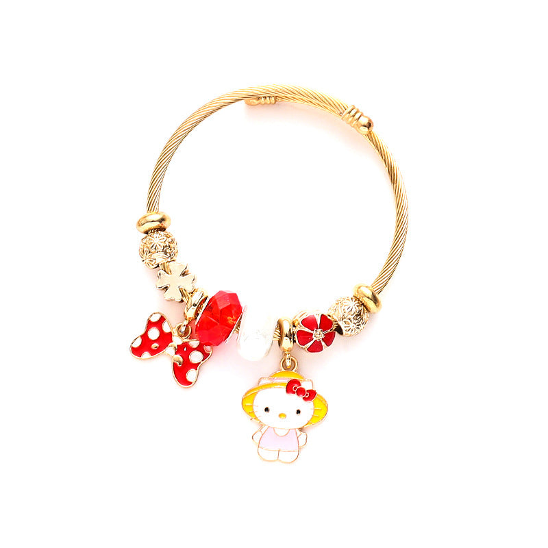 Bracelet Stainless Steel DIY Gold Bracelet Cartoon Cute Bow Bracelet Women (M) YWQL002