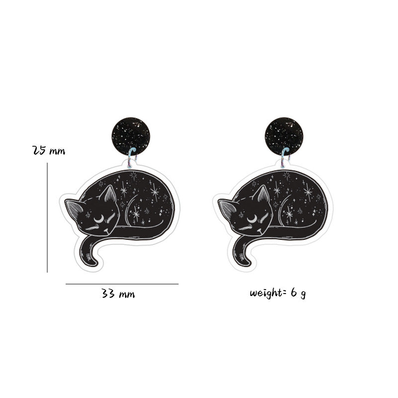 Acrylic Crescent Black Cat Earrings MIC-XueP158