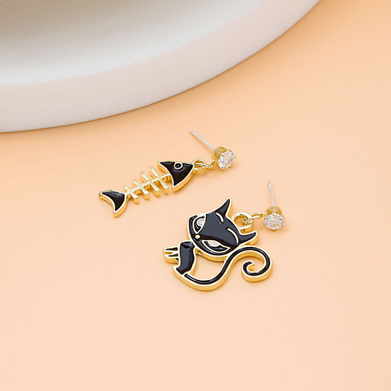 Alloy Asymmetric Cat Fish Bone Earrings MIC-MDD014