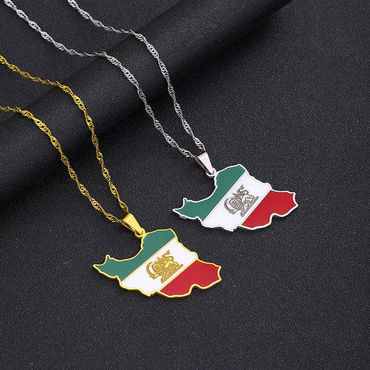 Necklaces Stainless Steel Map Iran HongZ009