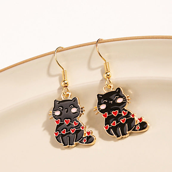 Acrylic Black and White Love Cat Earrings MIC-JianL018