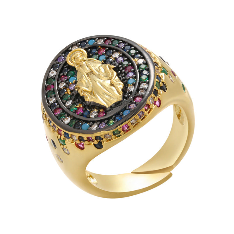 Micropaved Zirconia Colored Diamond Madonna Ring MIC-JuC001