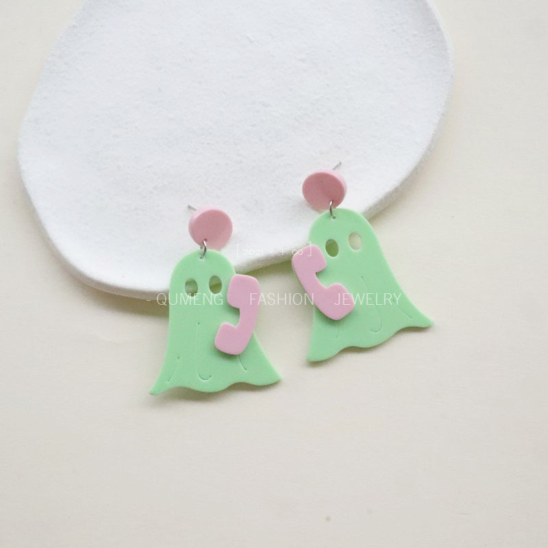 Acrylic Telephone Ghost Earrings （Minimo de compra 2） MIC-OuG022