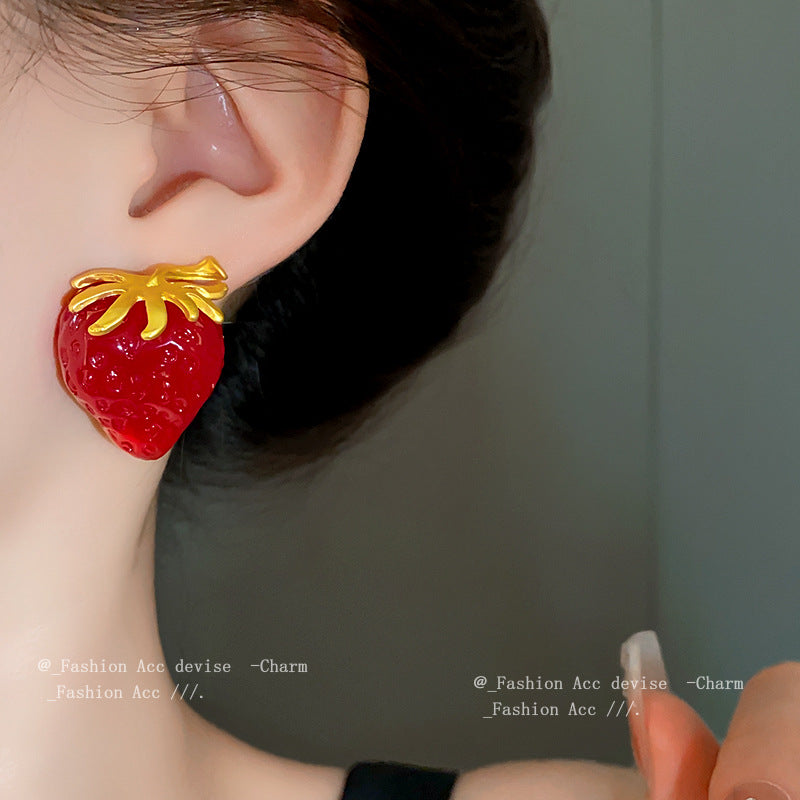 Alloy Geometry Strawberry Earrings MIC-HuiH007