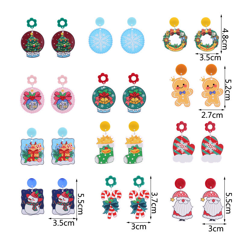 Acrylic Santa Claus Snowflake Earrings (Minimo de Compra 2) MIC-ChouT042