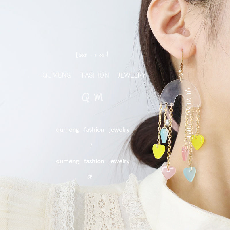 Acrylic Heart Tassel Earrings （Minimo de compra 2） MIC-OuG023