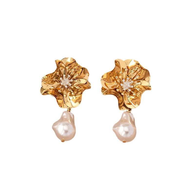 Alloy shaped pearl flower earrings MYA-JLD005