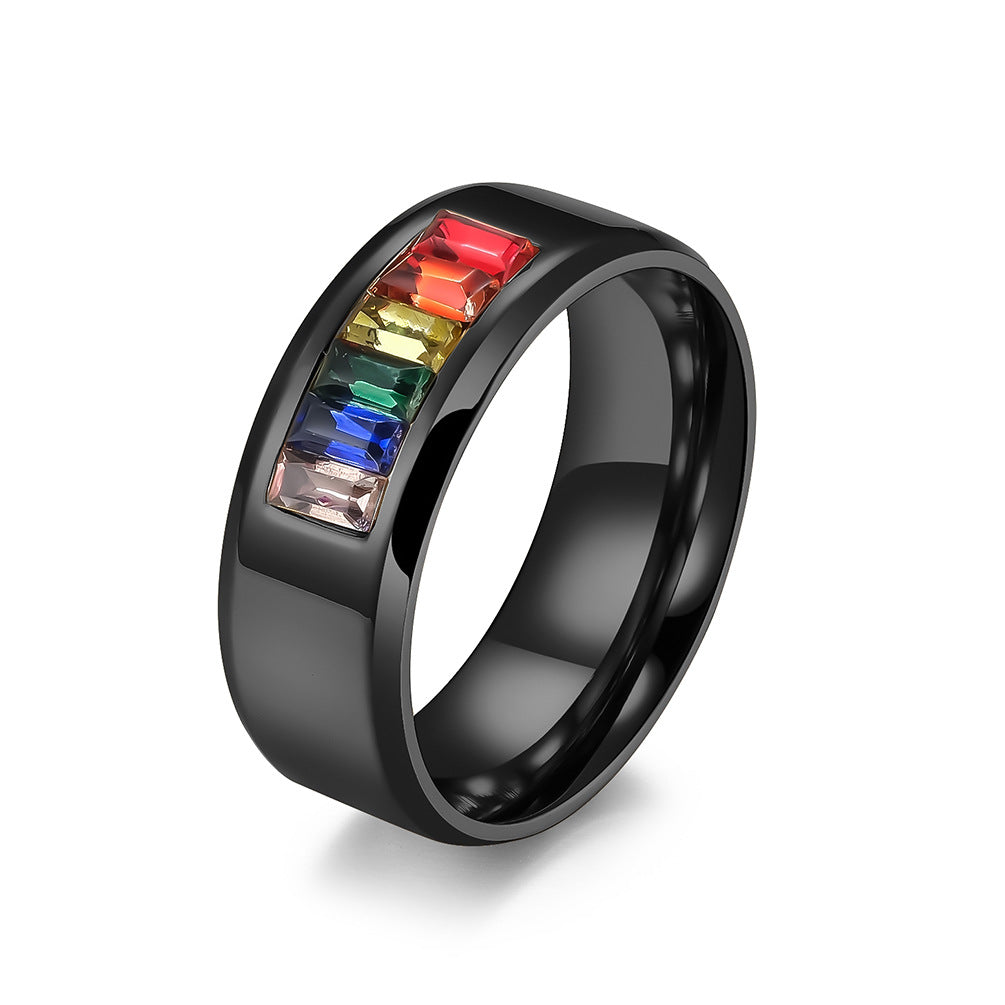 Titanium Steel Rainbow Flag Ring  Minimum order quantity ≥ 2 MIC-QianF010