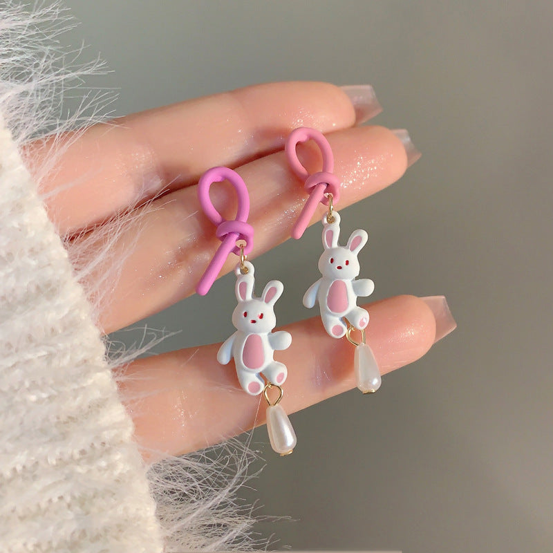 Alloy pink heart-shaped rabbit earrings (Minimo de compra 2) MIC-YBY032