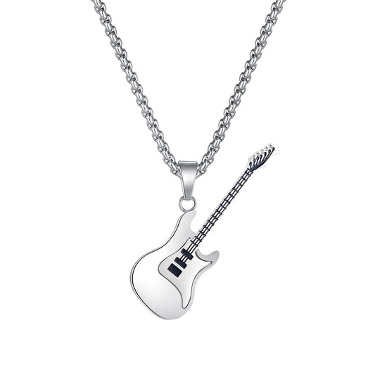 Necklace Stainless Hip Hop Guitar Pendant GeJ011