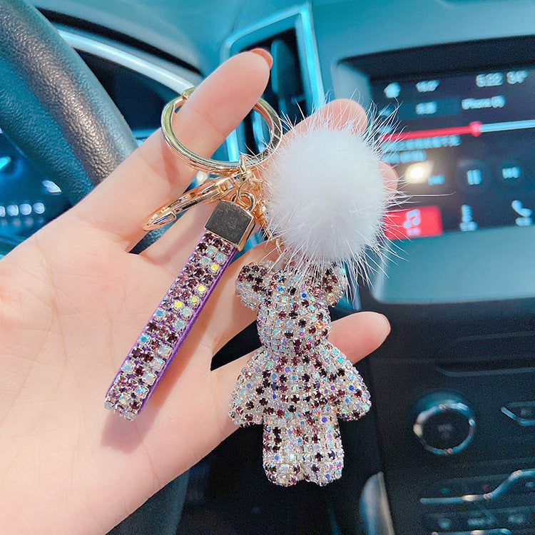 Diamond-inlaid mink and bear keychain  （Minimo de compra 2） MYA-LianX001