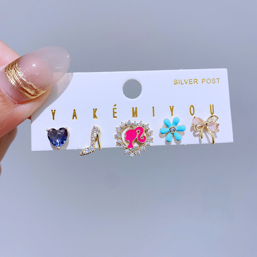 Alloy Pink Sweet Barbie Earrings MIC-MingC028