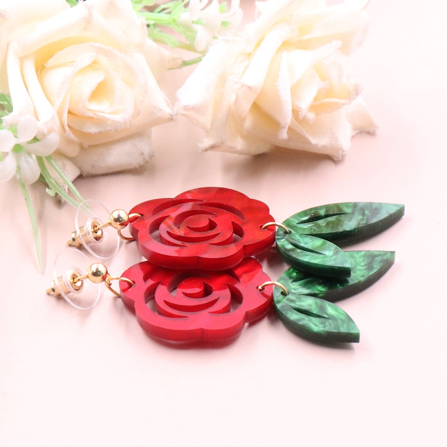 Alloy acrylic rose earrings (Minimo de compra 5) MIC-XiaoY086