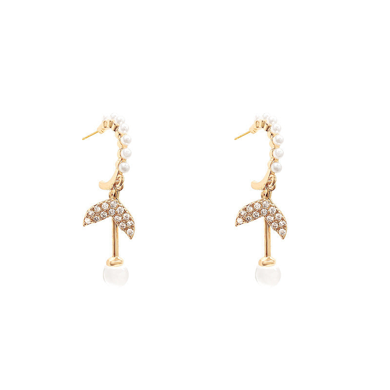 Alloy fishtail pearl earrings MIC-LvS019