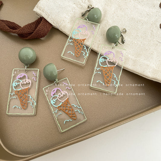 Resin Graffiti Ice Cream Earrings (Minimo de compra 2) MIC-TQL014