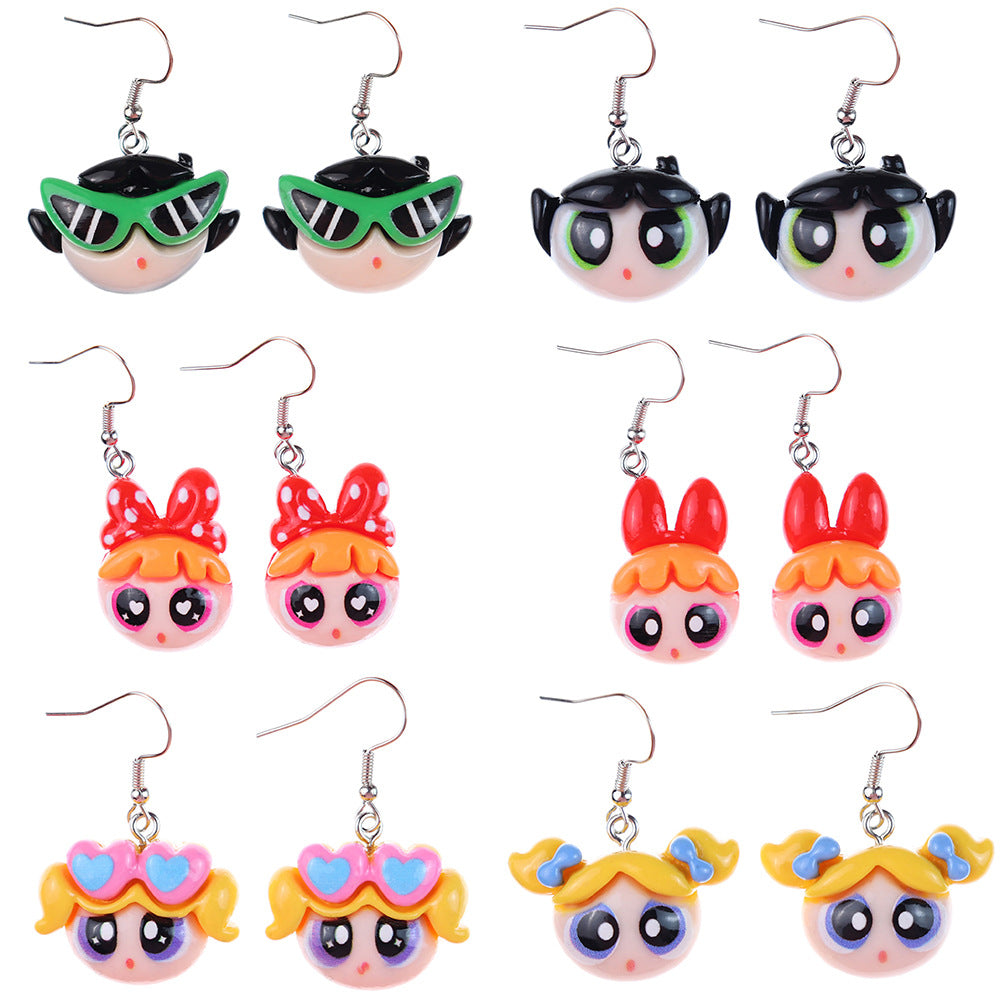 Alloy Bright Face Cartoon Cool Girl Earrings MIC-NiQ047