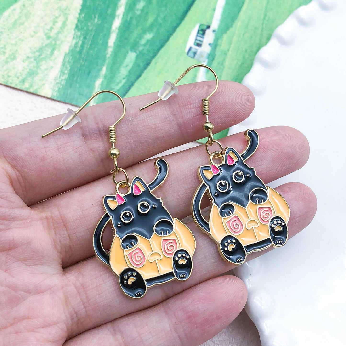 Alloy Halloween Cute Cat Pumpkin Earrings (Minimo de compra 5) MIC-OuL012