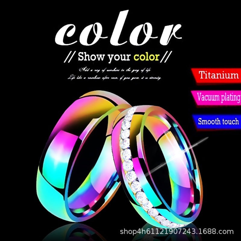 Stainless Steel Color Diamond Glossy Round Ring JYS001