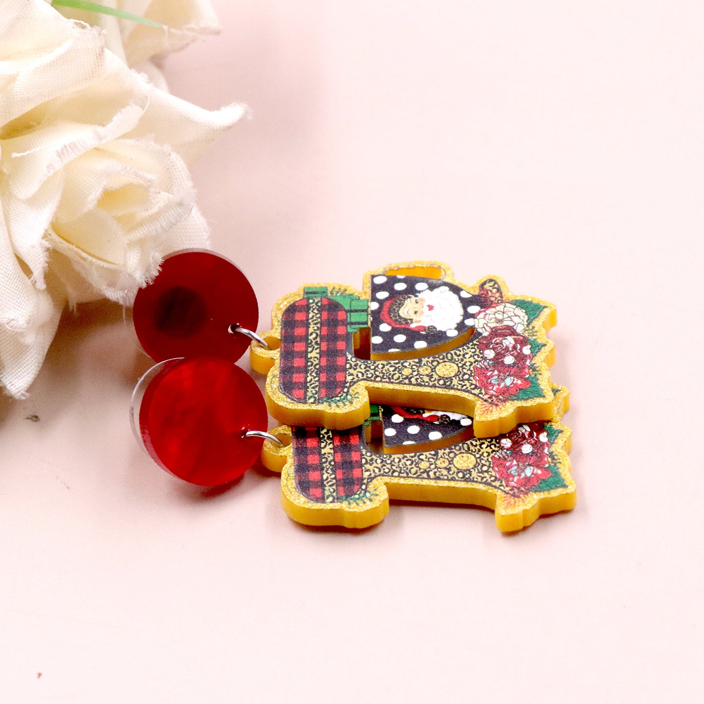 Acrylic coffee machine Santa Claus earrings (Minimo de compra 5) MYA-XiaoY065