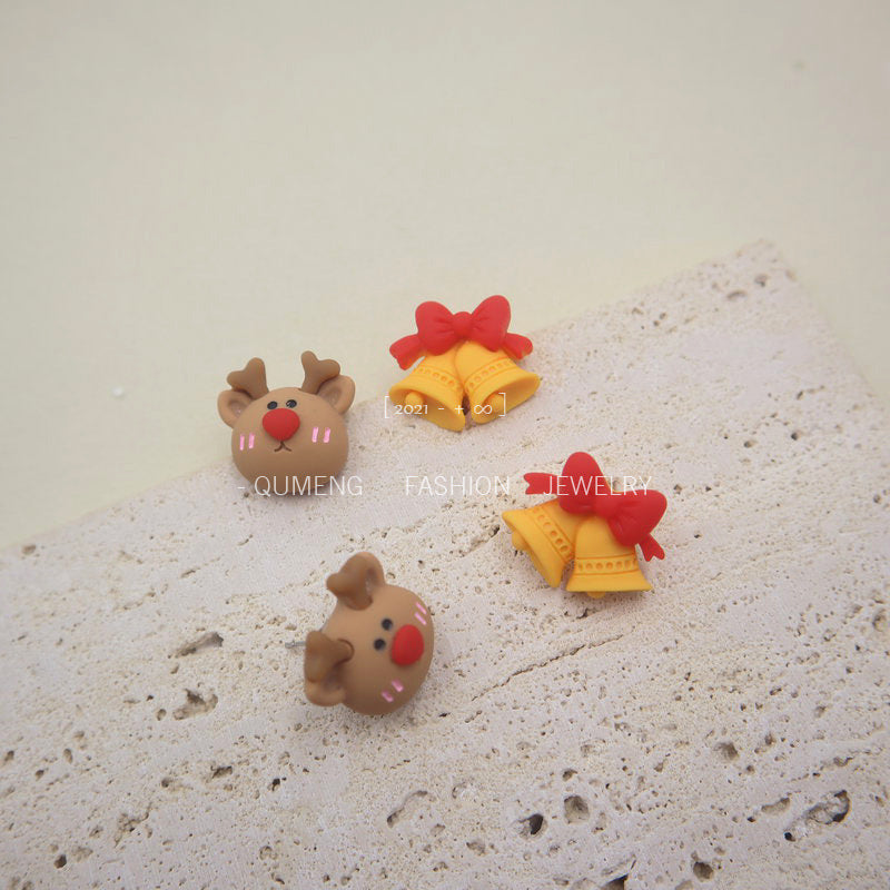 Earrings Acrylic Cute Bells Elk Christmas Tree MOSHU062