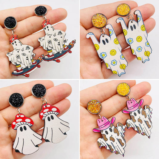 Acrylic Halloween Ghost Pulley Earrings (Minimo de Compra 2) MIC-ChenY027