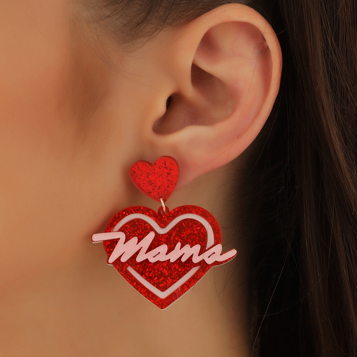 Acrylic Heart MAMA Letter Earrings (Minimo de Compra 5) MIC-DaiW012