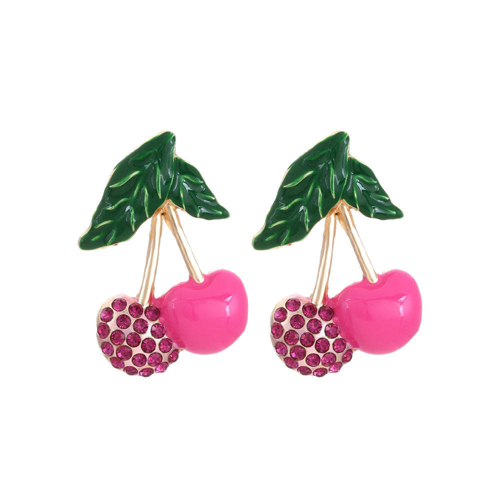 Alloy studded cherry earrings MIC-ManY005