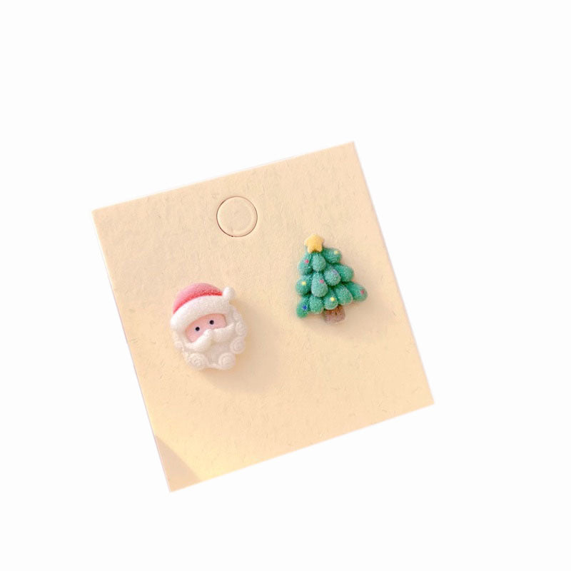 Earrings Resin Flocking Christmas Cartoon Snowman Bells songr008