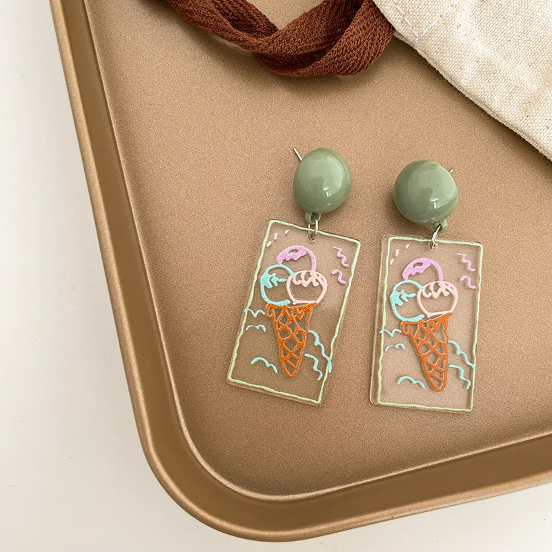 Resin Graffiti Ice Cream Earrings (Minimo de compra 2) MIC-TQL014