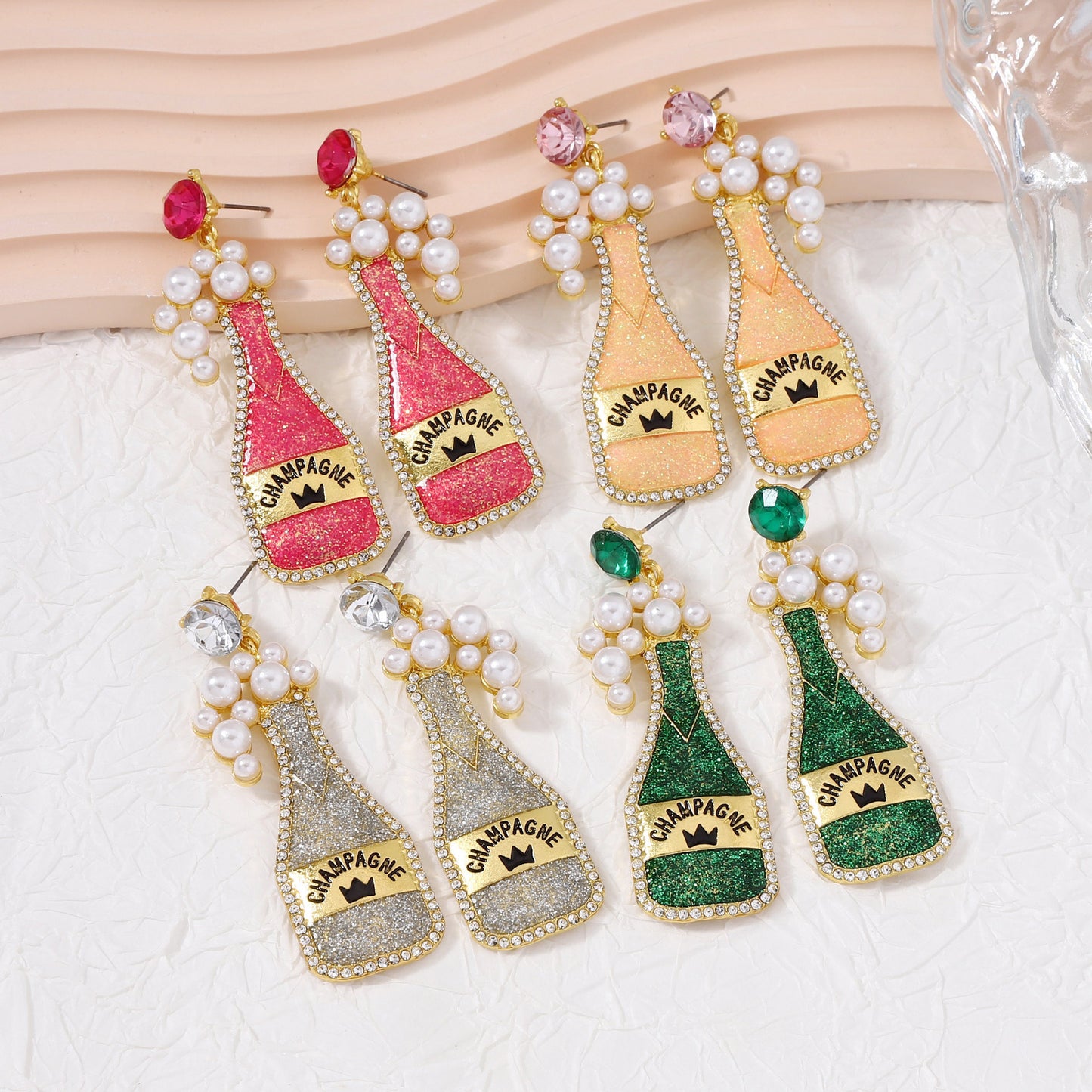 Alloy Pearl Wine Bottle Earrings (Minimo de compra 5) MIC-MiX003