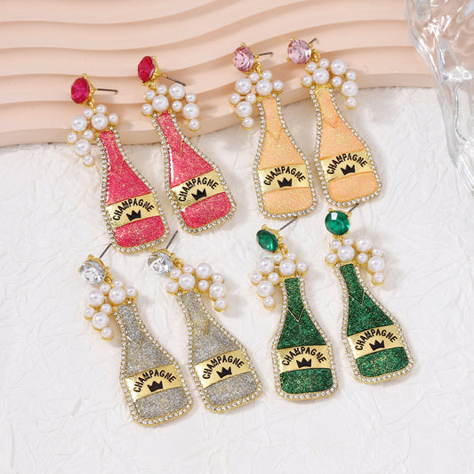 Alloy Pearl Wine Bottle Earrings (Minimo de compra 5) MIC-MiX003