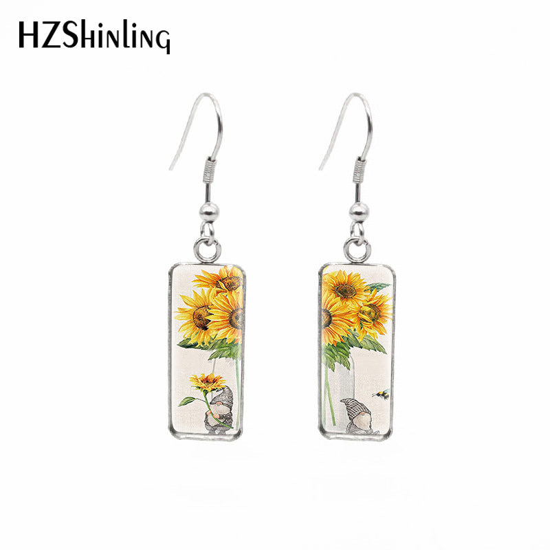 Earrings Stainless Steel Square Sunflower MQO≥2 xiangl007