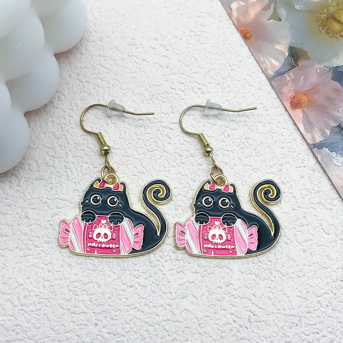 Alloy Halloween cartoon cat candy earrings (Minimo de compra 5) MIC-OuL003