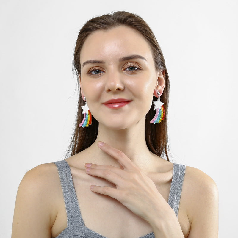 Acrylic pentagram Rainbow Earrings (Minimo de compra 2) MIC-XiangE003